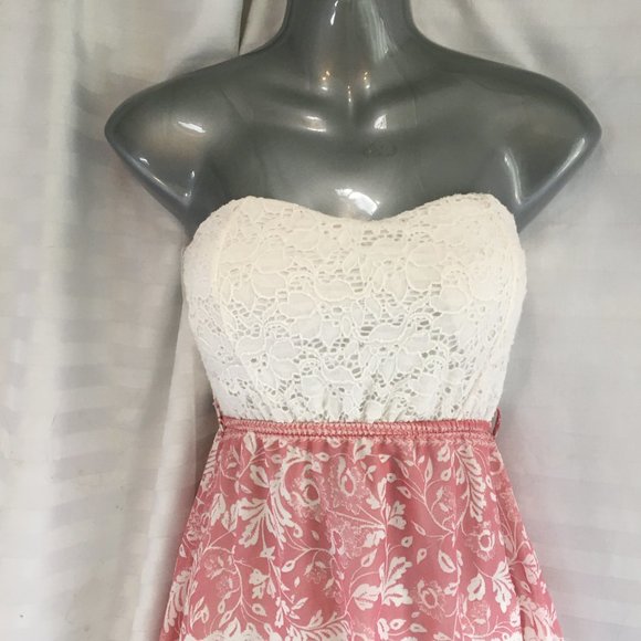 Arden Strapless High Low Dress S Floral Bohemian Boho Pink White Fairy Y2K - Picture 3 of 16